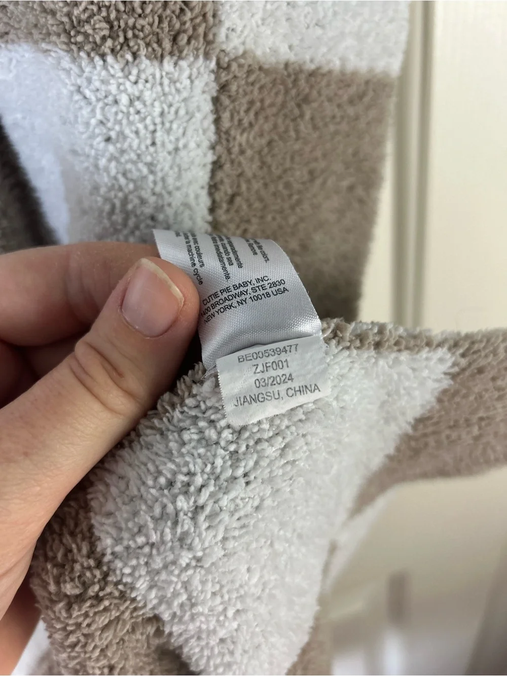 Chick Pea Chenille Baby Blanket Tan White Checkerboard Squares Soft Chickpea